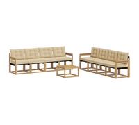 vidaXL Set di divani da esterno con cuscino 9 pcs Bianco e Beige, Divano moderno per esterni, set sezionale per un giardino comodo, arredo patio resistente, posti eleganti per la terrazza