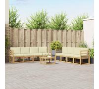 vidaXL Set di divani da esterno con cuscino 9 pcs Bianco e Crema, Set divano moderno per esterni, arredo giardino elegante, legno di acacia, confortevole lounge resistente al tempo