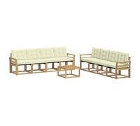 vidaXL Set di divani da esterno con cuscino 9 pcs Bianco e Crema, Divano moderno per esterni, set sezionale per un giardino comodo, arredo patio resistente, posti eleganti per la terrazza