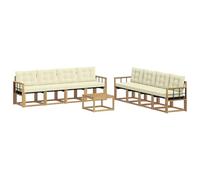 vidaXL Set di divani da esterno con cuscino 9 pcs Bianco e Crema, Divano moderno per esterni, set sezionale per un giardino comodo, arredo patio resistente, posti eleganti per la terrazza