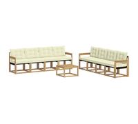 vidaXL Set di divani da esterno con cuscino 9 pcs Bianco e Crema, Divano moderno per esterni, set sezionale per un giardino comodo, arredo patio resistente, posti eleganti per la terrazza