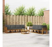 vidaXL Set di divani da esterno con cuscino 9 pcs Naturale e Antracite, Set divano moderno per esterni, arredo giardino elegante, legno di acacia, confortevole lounge resistente al tempo