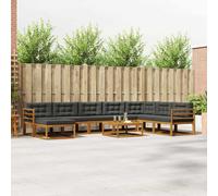 vidaXL Set di divani da esterno con cuscino 9 pcs Naturale e Antracite, Set da giardino in legno acacia moderno, divano elegante per piscina, lounge resistente per patio
