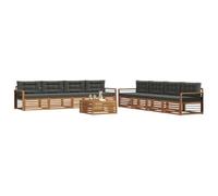 vidaXL Set di divani da esterno con cuscino 9 pcs Naturale e Antracite, Divano Lounge Moderno per Esterni, Mobili da Giardino Comodi, Set in Acacia per un Terreno Resistente