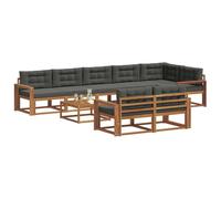 vidaXL Set di divani da esterno con cuscino 9 pcs Naturale e Antracite, Divano sezione per esterni, set da giardino resistente, lounge comoda, mobili per rilassarsi all'aperto