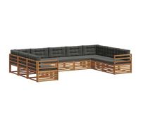 vidaXL Set di divani da esterno con cuscino 9 pcs Naturale e Antracite, Mobilio da Giardino, Divano Moderno, Set Sezionale Resistente, Relax in Patio, Comfort per Vivere