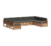 vidaXL Set di divani da esterno con cuscino 9 pcs Naturale e Antracite, Mobilio da Giardino, Divano Moderno, Set Sezionale Resistente, Relax in Patio, Comfort per Vivere