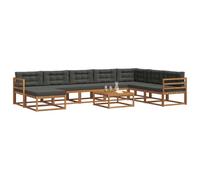vidaXL Set di divani da esterno con cuscino 9 pcs Naturale e Antracite, Set da giardino in legno acacia moderno, divano elegante per piscina, lounge resistente per patio