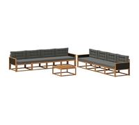 vidaXL Set di divani da esterno con cuscino 9 pcs Naturale e Antracite, Set di divani da esterno, zona lounge modulare, mobili da giardino resistenti, sezione durevole per piscina