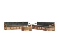 vidaXL Set di divani da esterno con cuscino 9 pcs Naturale e Antracite, Set Divano da Giardino, Moderno in Acacia, Mobili Resistenti per Esterni, Comodo per la Terrazza