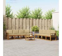 vidaXL Set di divani da esterno con cuscino 9 pcs Naturale e Beige, Set divano da giardino in legno di acacia, lounge moderna, arredo elegante per esterni, comodo per ritrovi