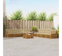 vidaXL Set di divani da esterno con cuscino 9 pcs Naturale e Beige, Divano Lounge Moderno per Esterni, Mobili da Giardino Comodi, Set in Acacia per un Terreno Resistente