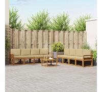 vidaXL Set di divani da esterno con cuscino 9 pcs Naturale e Beige, Set divano da giardino in legno di acacia, lounge moderna, arredo elegante per esterni, comodo per ritrovi