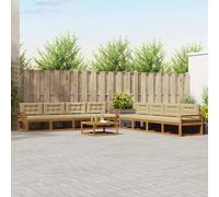vidaXL Set di divani da esterno con cuscino 9 pcs Naturale e Beige, Set di divani da esterno, zona lounge modulare, mobili da giardino resistenti, sezione durevole per piscina