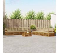 vidaXL Set di divani da esterno con cuscino 9 pcs Naturale e Beige, Divano Lounge Moderno per Esterni, Mobili da Giardino Comodi, Set in Acacia per un Terreno Resistente