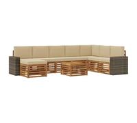 vidaXL Set di divani da esterno con cuscino 9 pcs Naturale e Beige, Divano da giardino, arredamento moderno per esterni, set resistente per relax in terrazza