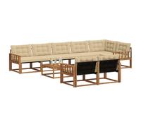 vidaXL Set di divani da esterno con cuscino 9 pcs Naturale e Beige, Divano da giardino, moderno, in sezioni, per patio, accogliente, resistente e perfetto per il relax all’aperto