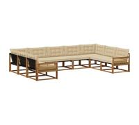 vidaXL Set di divani da esterno con cuscino 9 pcs Naturale e Beige, Divano da Giardino, Set di Mobili Moderno, Comodo Seduta per Patio, Spazio Esterno Elegante