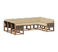 vidaXL Set di divani da esterno con cuscino 9 pcs Naturale e Beige, Divano da giardino, set moderno per esterni, comfort resistente, gruppo versatile per il terrazzo