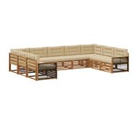 vidaXL Set di divani da esterno con cuscino 9 pcs Naturale e Beige, Divano da giardino, set sezionale moderno, lounge patio, arredo terrazza, comodo e stylish