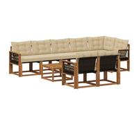 vidaXL Set di divani da esterno con cuscino 9 pcs Naturale e Beige, Divano Lounge da Giardino, Mobili Moderni per Esterni, Set Comodo per Terrazzo e Patio