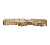 vidaXL Set di divani da esterno con cuscino 9 pcs Naturale e Beige, Divano Lounge Moderno per Esterni, Mobili da Giardino Comodi, Set in Acacia per un Terreno Resistente