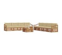 vidaXL Set di divani da esterno con cuscino 9 pcs Naturale e Beige, Divano Lounge Moderno per Esterni, Mobili da Giardino Comodi, Set in Acacia per un Terreno Resistente
