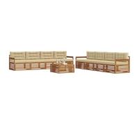 vidaXL Set di divani da esterno con cuscino 9 pcs Naturale e Beige, Divano Lounge Moderno per Esterni, Mobili da Giardino Comodi, Set in Acacia per un Terreno Resistente