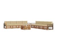 vidaXL Set di divani da esterno con cuscino 9 pcs Naturale e Beige, Divano Lounge Moderno per Esterni, Mobili da Giardino Comodi, Set in Acacia per un Terreno Resistente