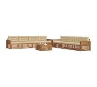 vidaXL Set di divani da esterno con cuscino 9 pcs Naturale e Beige, Divano Lounge Moderno per Esterni, Mobili da Giardino Comodi, Set in Acacia per un Terreno Resistente