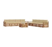 vidaXL Set di divani da esterno con cuscino 9 pcs Naturale e Beige, Divano Lounge Moderno per Esterni, Mobili da Giardino Comodi, Set in Acacia per un Terreno Resistente
