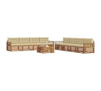 vidaXL Set di divani da esterno con cuscino 9 pcs Naturale e Beige, Divano Lounge Moderno per Esterni, Mobili da Giardino Comodi, Set in Acacia per un Terreno Resistente