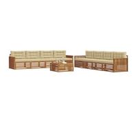 vidaXL Set di divani da esterno con cuscino 9 pcs Naturale e Beige, Divano Lounge Moderno per Esterni, Mobili da Giardino Comodi, Set in Acacia per un Terreno Resistente