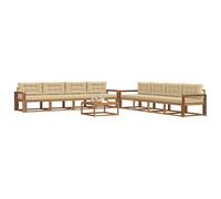 vidaXL Set di divani da esterno con cuscino 9 pcs Naturale e Beige, Set di divani da esterno, zona lounge modulare, mobili da giardino resistenti, sezione durevole per piscina