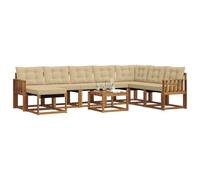 vidaXL Set di divani da esterno con cuscino 9 pcs Naturale e Beige, Set di divani da giardino moderni, lounge all'aperto, mobili impermeabili, divano perfetto per il patio