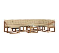 vidaXL Set di divani da esterno con cuscino 9 pcs Naturale e Beige, Set di divani da giardino moderni, lounge all'aperto, mobili impermeabili, divano perfetto per il patio