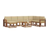 vidaXL Set di divani da esterno con cuscino 9 pcs Naturale e Beige, Set di divani da giardino, moderno lounge sezionale, arredo flessibile, legno di acacia, comfort assicurato
