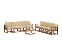 vidaXL Set di divani da esterno con cuscino 9 pcs Naturale e Beige, Set divano da giardino in legno di acacia, lounge moderna, arredo elegante per esterni, comodo per ritrovi