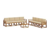 vidaXL Set di divani da esterno con cuscino 9 pcs Naturale e Beige, Set divano da giardino in legno di acacia, lounge moderna, arredo elegante per esterni, comodo per ritrovi