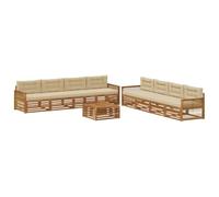 vidaXL Set di divani da esterno con cuscino 9 pcs Naturale e Beige, Set Divano da Giardino, Moderno in Acacia, Mobili Resistenti per Esterni, Comodo per la Terrazza