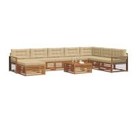 vidaXL Set di divani da esterno con cuscino 9 pcs Naturale e Beige, Set Divano Esterno in Legno Acacia, Mobili Moderni per Giardino, Area Lounge Comfort al Bordo Piscina
