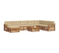 vidaXL Set di divani da esterno con cuscino 9 pcs Naturale e Beige, Set Divano Esterno in Legno Acacia, Mobili Moderni per Giardino, Area Lounge Comfort al Bordo Piscina