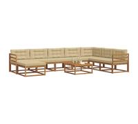 vidaXL Set di divani da esterno con cuscino 9 pcs Naturale e Beige, Set Divano Esterno in Legno di Acacia, Lounge Moderna, Mobili da Giardino, Arredo Estivo, Comodi Posti a Sedere