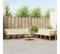 vidaXL Set di divani da esterno con cuscino 9 pcs Naturale e Crema, Mobili da Giardino, Divano Sezionale Moderno, Set Lounge per Patio, Comfort e Stile per il Tuo Spazio Esterno