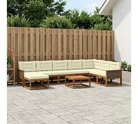 vidaXL Set di divani da esterno con cuscino 9 pcs Naturale e Crema, Set Divano Esterno in Legno di Acacia, Lounge Moderna, Mobili da Giardino, Arredo Estivo, Comodi Posti a Sedere