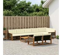 vidaXL Set di divani da esterno con cuscino 9 pcs Naturale e Crema, Divano Sezionale da Giardino, Moderno Lounge Esterno, Set Resistente per Patio, Arredamento Comodo e Stile