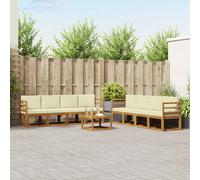 vidaXL Set di divani da esterno con cuscino 9 pcs Naturale e Crema, Set divano moderno per esterni, arredo giardino elegante, legno di acacia, confortevole lounge resistente al tempo