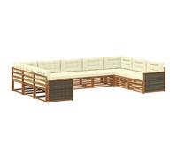 vidaXL Set di divani da esterno con cuscino 9 pcs Naturale e Crema, Divano angolare moderno, zona esterna, lounge per patio, arredo giardino, comfort in terrazza