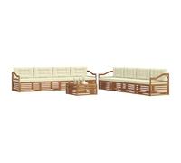 vidaXL Set di divani da esterno con cuscino 9 pcs Naturale e Crema, Divano Lounge Moderno per Esterni, Mobili da Giardino Comodi, Set in Acacia per un Terreno Resistente