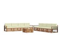 vidaXL Set di divani da esterno con cuscino 9 pcs Naturale e Crema, Divano Lounge Moderno per Esterni, Mobili da Giardino Comodi, Set in Acacia per un Terreno Resistente
